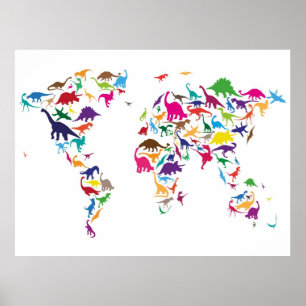 Dinosaurier-Karte der Weltkarte Poster