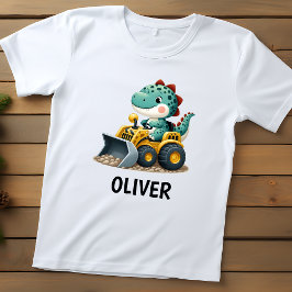 Dinosaurier Kid auf Gelbbaufahrzeug Baby T-shirt