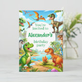 Dinosaurier-Kind zum Geburtstag Einladung (Stehend Vorderseite)