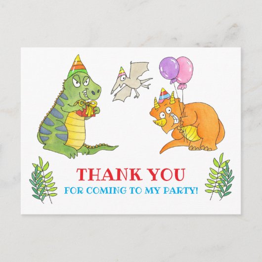 Dinosaurier-Kinder-Geburtstagsfeier Danke Postkarte (Vorderseite)