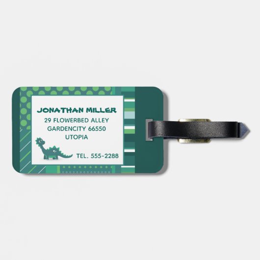 Dinosaurier Kinder Gepäckanhänger. Gepäckanhänger (Rückseite horizontal)