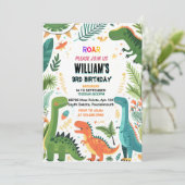 Dinosaurier-Kinder niedliche Jungen T drei 3. Rex  Einladung (Stehend Vorderseite)