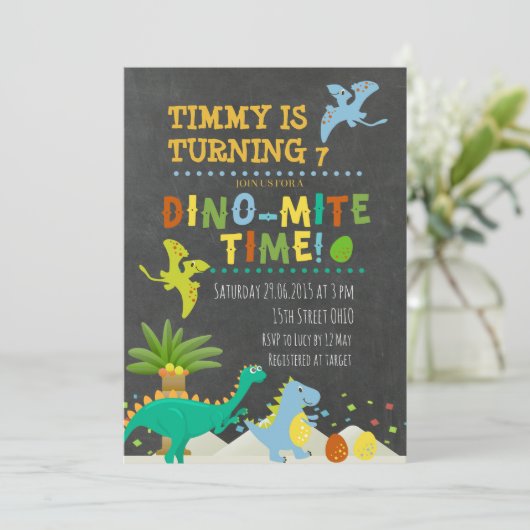 Dinosaurier-Kindergeburtstag Einladung (Stehend Vorderseite)