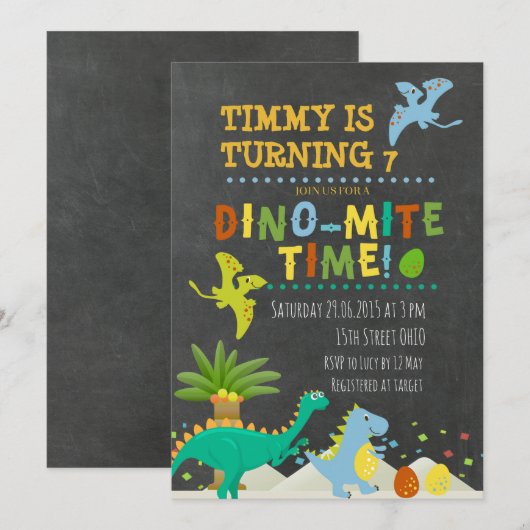 Dinosaurier-Kindergeburtstag Einladung (Vorne/Hinten)