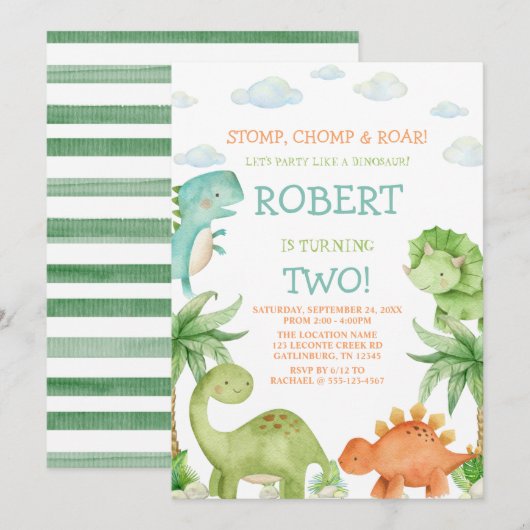 Dinosaurier-Kindergeburtstag Einladung (Vorne/Hinten)