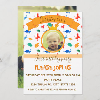 Dinosaurier Kindergeburtstag Party Baby-Junge Foto Einladung