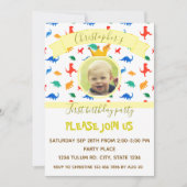 Dinosaurier Kindergeburtstag Party Baby Junge Foto Einladung (Vorderseite)