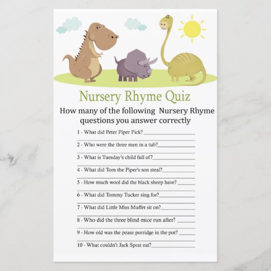 Dinosaurier Kinderzimmer Rhyme Quiz Babyduschenspi (Vorderseite)