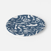 Dinosaurier-Knochen (blau) Pappteller (Schrägansicht)