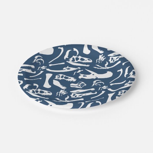 Dinosaurier-Knochen (blau) Pappteller (Schrägansicht)