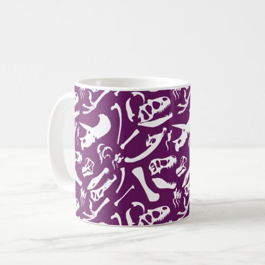 Dinosaurier-Knochen (lila) Kaffeetasse (Vorderseite Links)