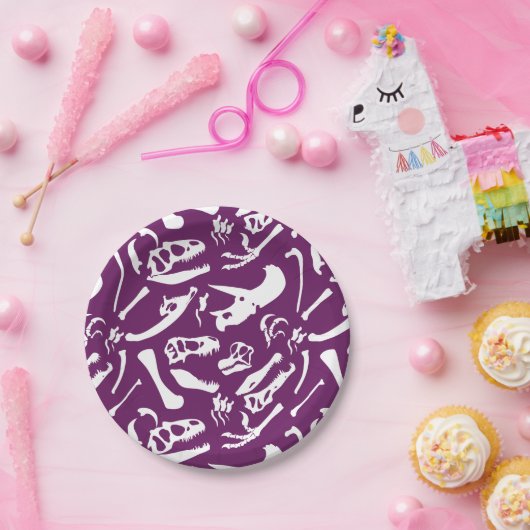 Dinosaurier-Knochen (lila) Pappteller (Party)