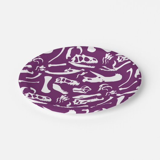 Dinosaurier-Knochen (lila) Pappteller (Schrägansicht)