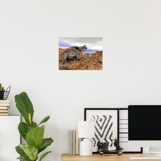 Dinosaurier-Landschaft - 3D-Darstellung Poster (Heimbüro)