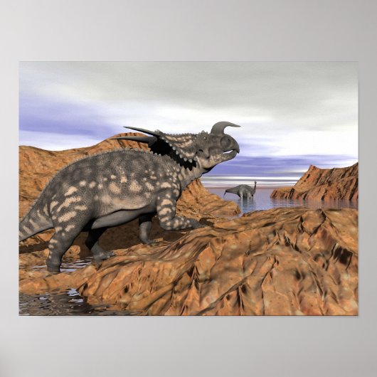 Dinosaurier-Landschaft - 3D-Darstellung Poster (Vorne)