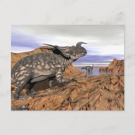 Dinosaurier-Landschaft - 3D-Darstellung Postkarte (Vorderseite)