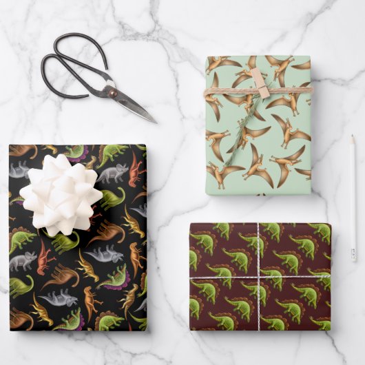 Dinosaurier Liebe Wrapping Paper Flat Sheet Set 3 Geschenkpapier Set (Vorderseite)