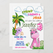 Dinosaurier macht drei Geburtstagseinladung Einladung (Vorne/Hinten)