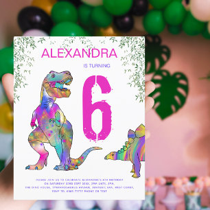 Dinosaurier Mädchen 6. Geburtstagsfeier rosa Budge