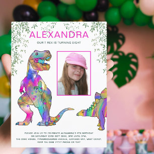 Dinosaurier-Mädchen-Geburtstagsfeier Rosa Budget Einladungspostkarte