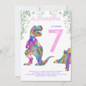 Dinosaurier Mädchen Geburtstagsparty pink Einladung (Vorderseite)