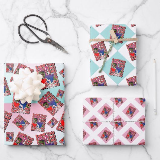 Dinosaurier mit С Aussehen in Bisexuellen Flaggenf Geschenkpapier Set (Vorderseite)