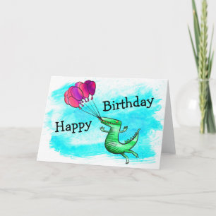 Dinosaurier mit Ballons Geburtstagskarte Karte