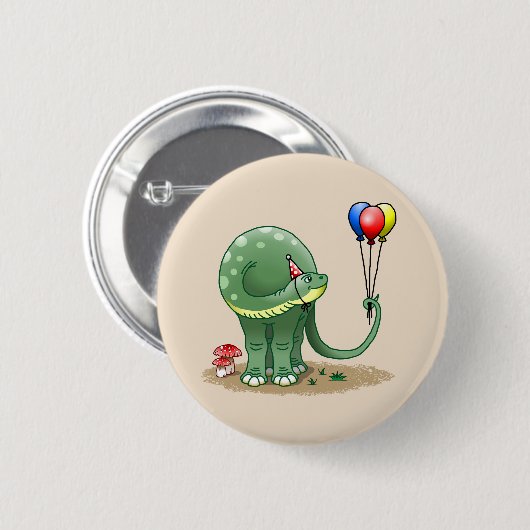 Dinosaurier mit Balloons zum Geburtstag Button (Vorne & Hinten)