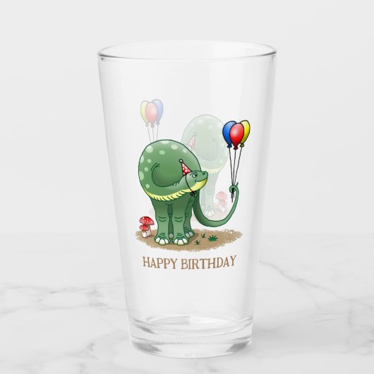 Dinosaurier mit Balloons zum Geburtstag Glas (Vorderseite)