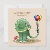 Dinosaurier mit Balloons zum Geburtstag Karte (Vorderseite)