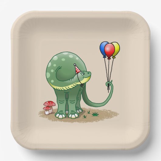 Dinosaurier mit Balloons zum Geburtstag Pappteller (Vorderseite)