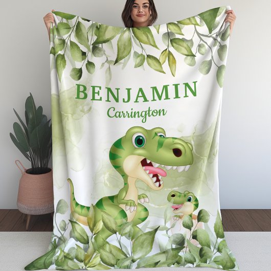 Dinosaurier mit Blätter Kid's Blanket für Jungen Fleecedecke