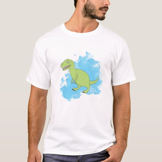 Dinosaurier mit blauem Paint T-Shirt (Vorderseite)