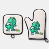 Dinosaurier mit Eiern Ofenhandschuh & Topflappen-Set (Vorderseite)