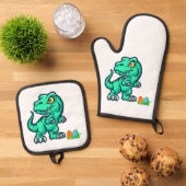 Dinosaurier mit Eiern Ofenhandschuh & Topflappen-Set (Oben Unten)