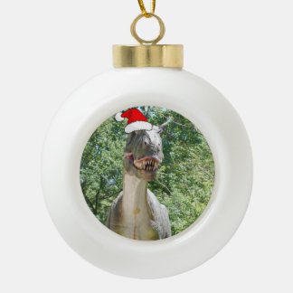 Dinosaurier mit einem Weihnachtshut zu Weihnachten Keramik Kugel-Ornament