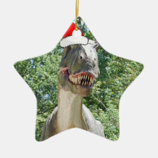 Dinosaurier mit einem Weihnachtshut zu Weihnachten Keramik Ornament
