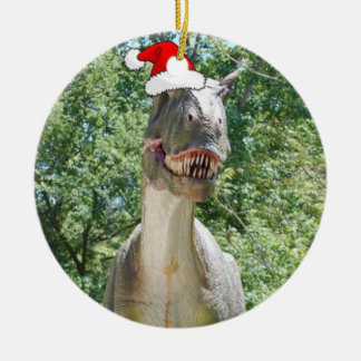 Dinosaurier mit einem Weihnachtshut zu Weihnachten Keramik Ornament