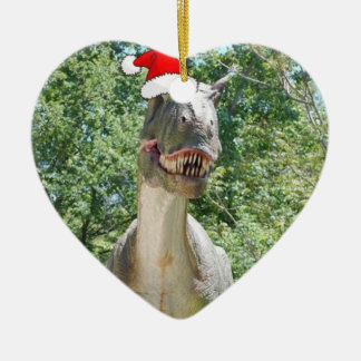 Dinosaurier mit einem Weihnachtshut zu Weihnachten Keramik Ornament