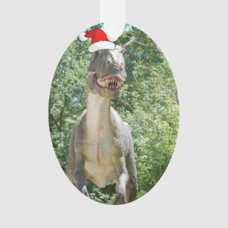 Dinosaurier mit einem Weihnachtshut zu Weihnachten Ornament