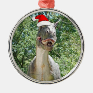 Dinosaurier mit einem Weihnachtshut zu Weihnachten Ornament Aus Metall