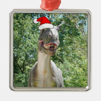 Dinosaurier mit einem Weihnachtshut zu Weihnachten Ornament Aus Metall