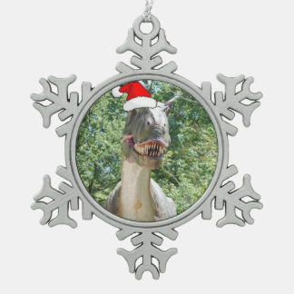 Dinosaurier mit einem Weihnachtshut zu Weihnachten Schneeflocken Zinn-Ornament