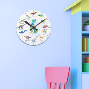 Dinosaurier mit farbenfrohen Namen Personalisiert  Runde Wanduhr