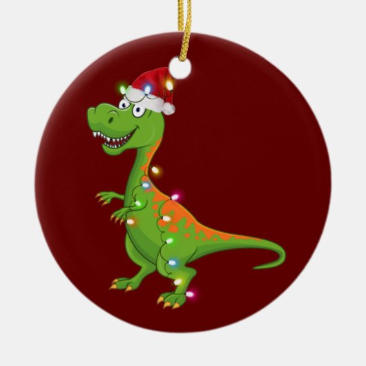 Dinosaurier mit Hat Lights Weihnachten Keramik Ornament (Vorne)