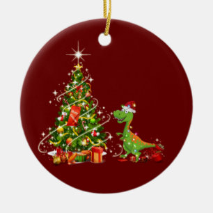 Dinosaurier mit Hutschuh Weihnachten Keramik Ornament