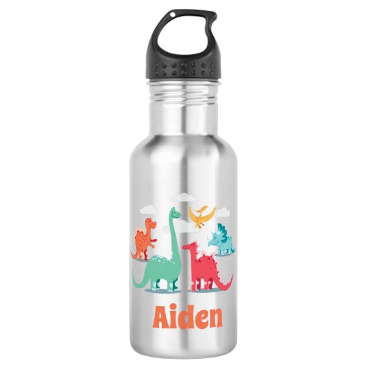 Dinosaurier Mit Monogramm Edelstahlflasche (Vorderseite)