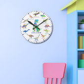 Dinosaurier mit Namen, farbenfroh blau Runde Wanduhr