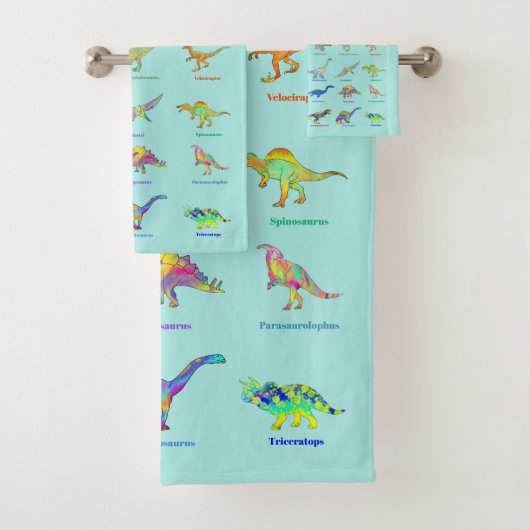 Dinosaurier mit Namen Farbiges Muster Aquamarin Badhandtuch Set (Insitu)