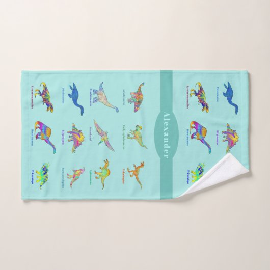 Dinosaurier mit Namen Farbiges Muster Aquamarin Badhandtuch Set (Handtuch)